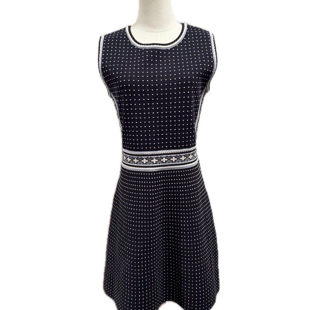 tory burch mini geo stitch sleeveless dress blue and white dot medium M - Picture 3 of 7